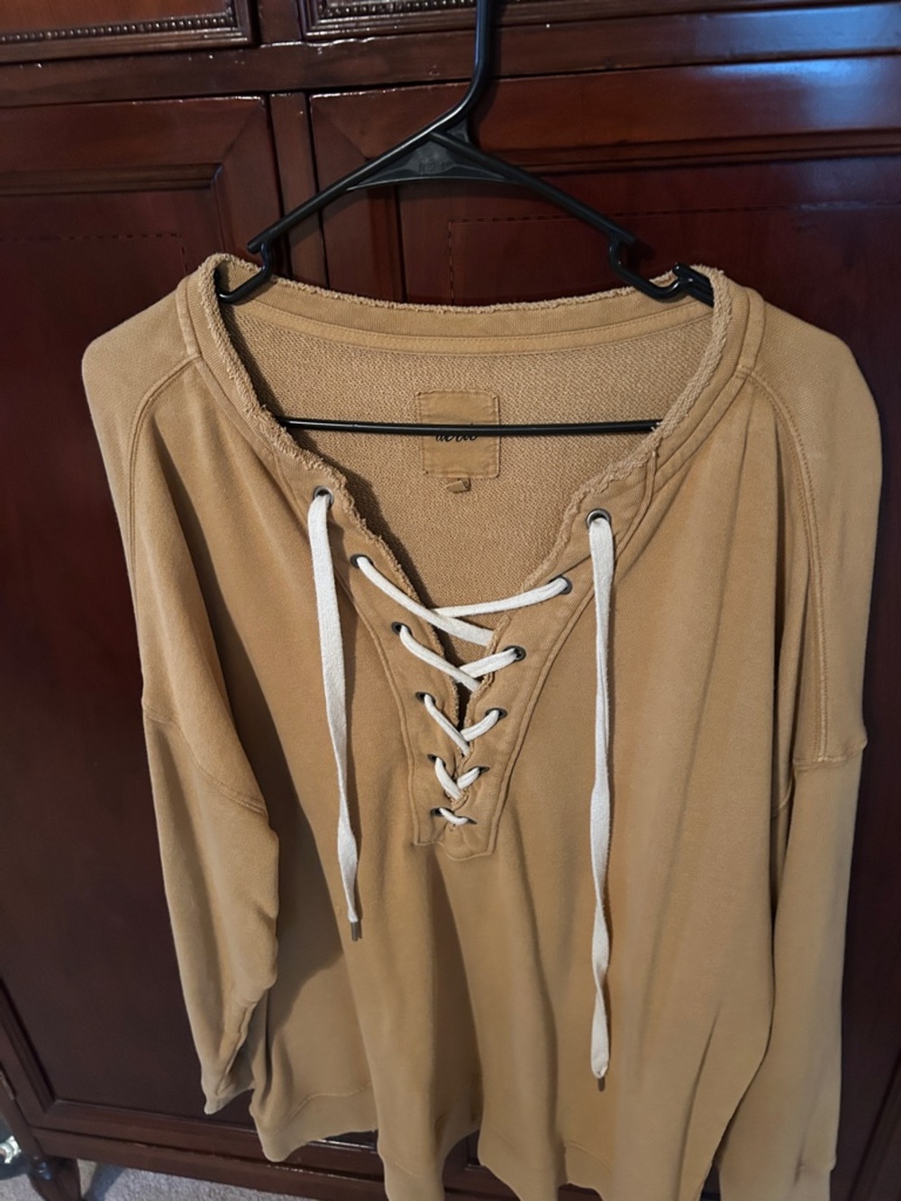 Aerie Lace-Up Tunic Sweatshirt in Camel